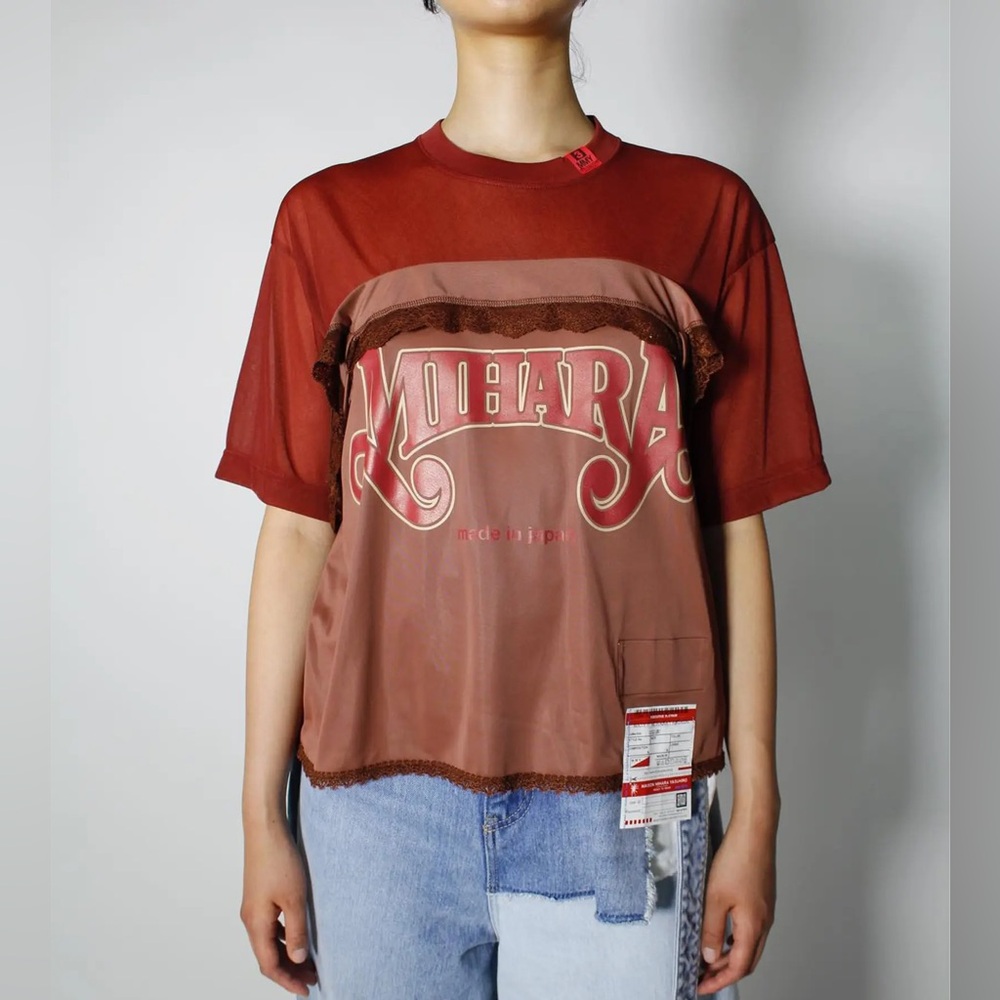 Maison Mihara Yasuhiro Camisole Layered T shirt Red Pink Logo lace Tee jersey